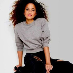 Wild Fable Cropped Fleece Pullover Sweatshirt Gray